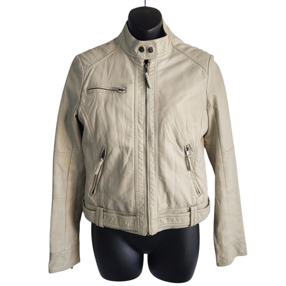 Joe Fresh Faux Leather Jacket Women's Taupe ZIP Up Jacket Sz S/P - Picture 1 of 10